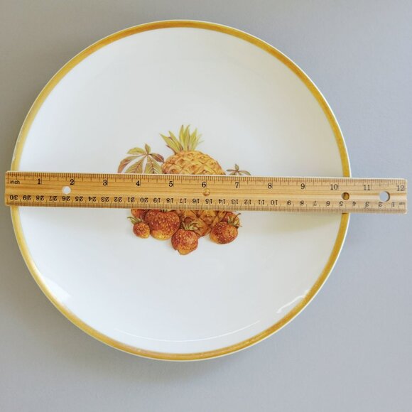 Vintage PM Jaeger & Co Harvest Dinner Plate, Pineapple & Strawberry, Heavy Gold - Picture 7 of 10